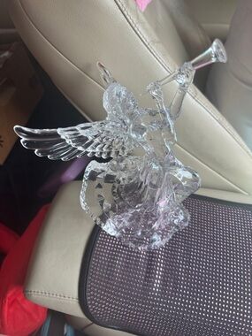 8” Vintage 1990 Acrylic Clear Crystal Angel Figurine with Trumpet - Home Accents